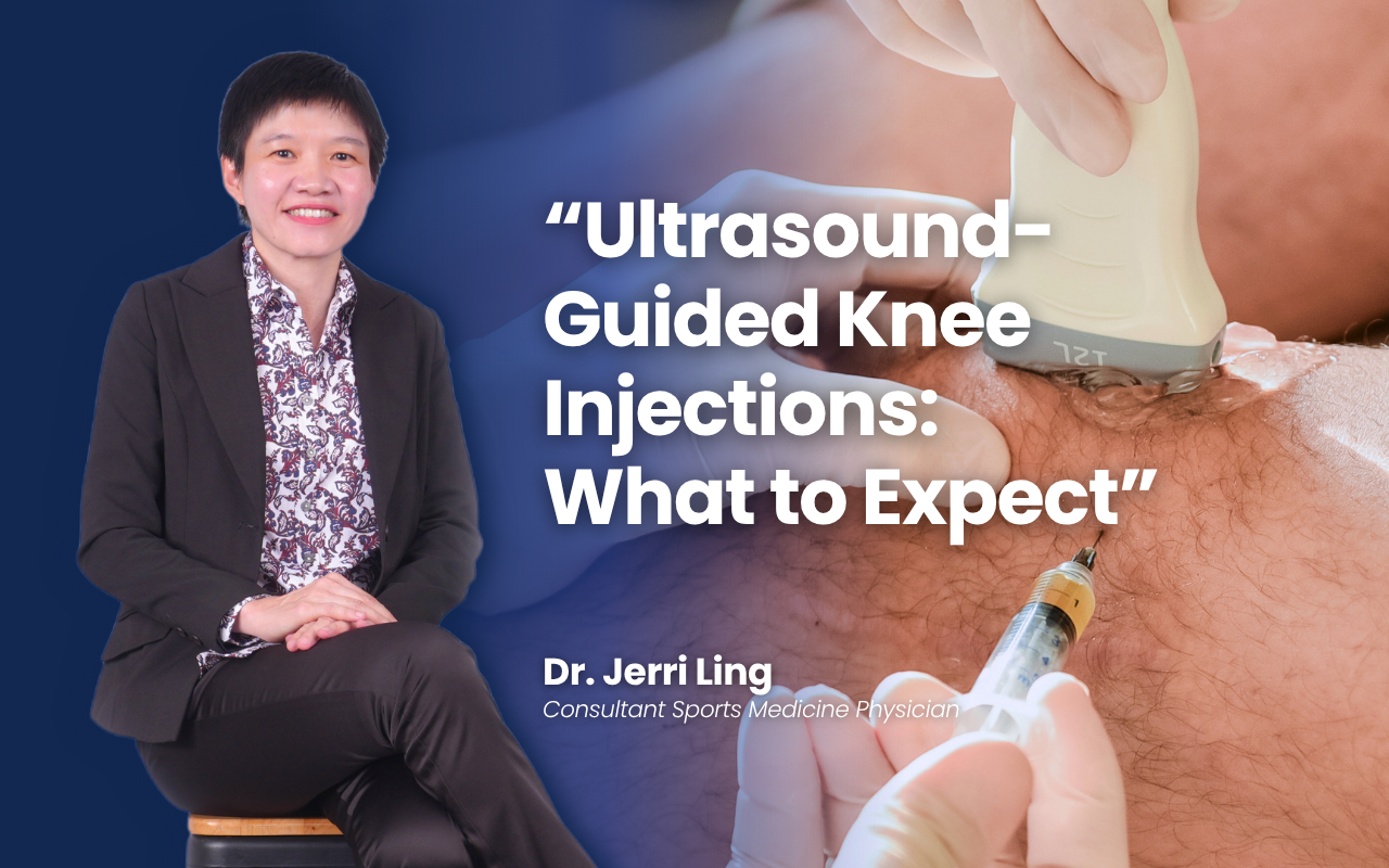 Doctor performing an ultrasound-guided knee injection on a patient
